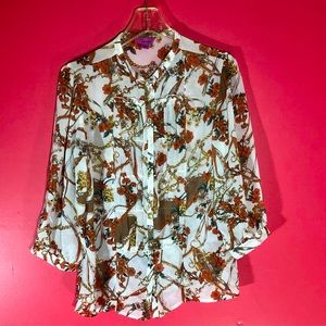 Cute White Large Vintage Equestrian Fucsia Blouse Top